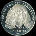Pièce de 100 francs - 15 ecus - 1990 - René Descartes 1596-1650 - avers