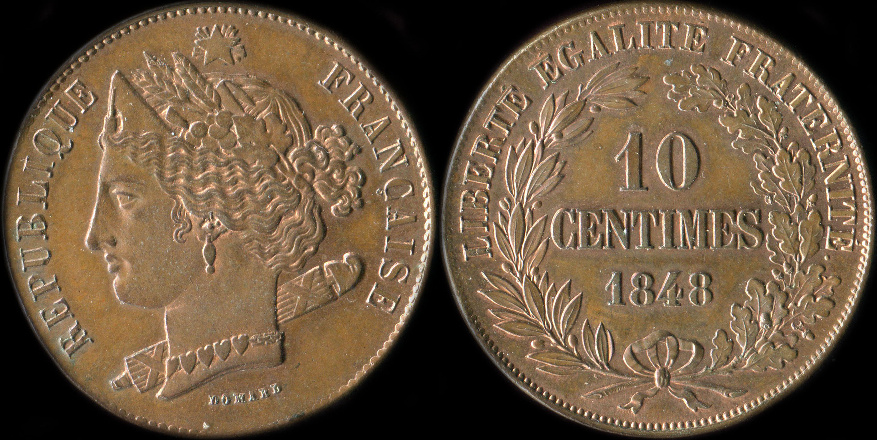 Pièce de 10 centimes 1848 - Concours de Domard - cuivre type de revers A
