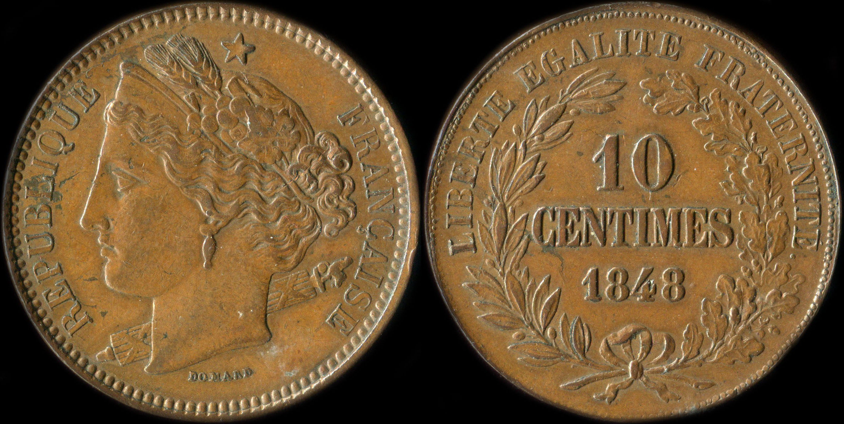 Pice de 10 centimes 1848 - Concours de Domard modifi - cuivre type de revers A