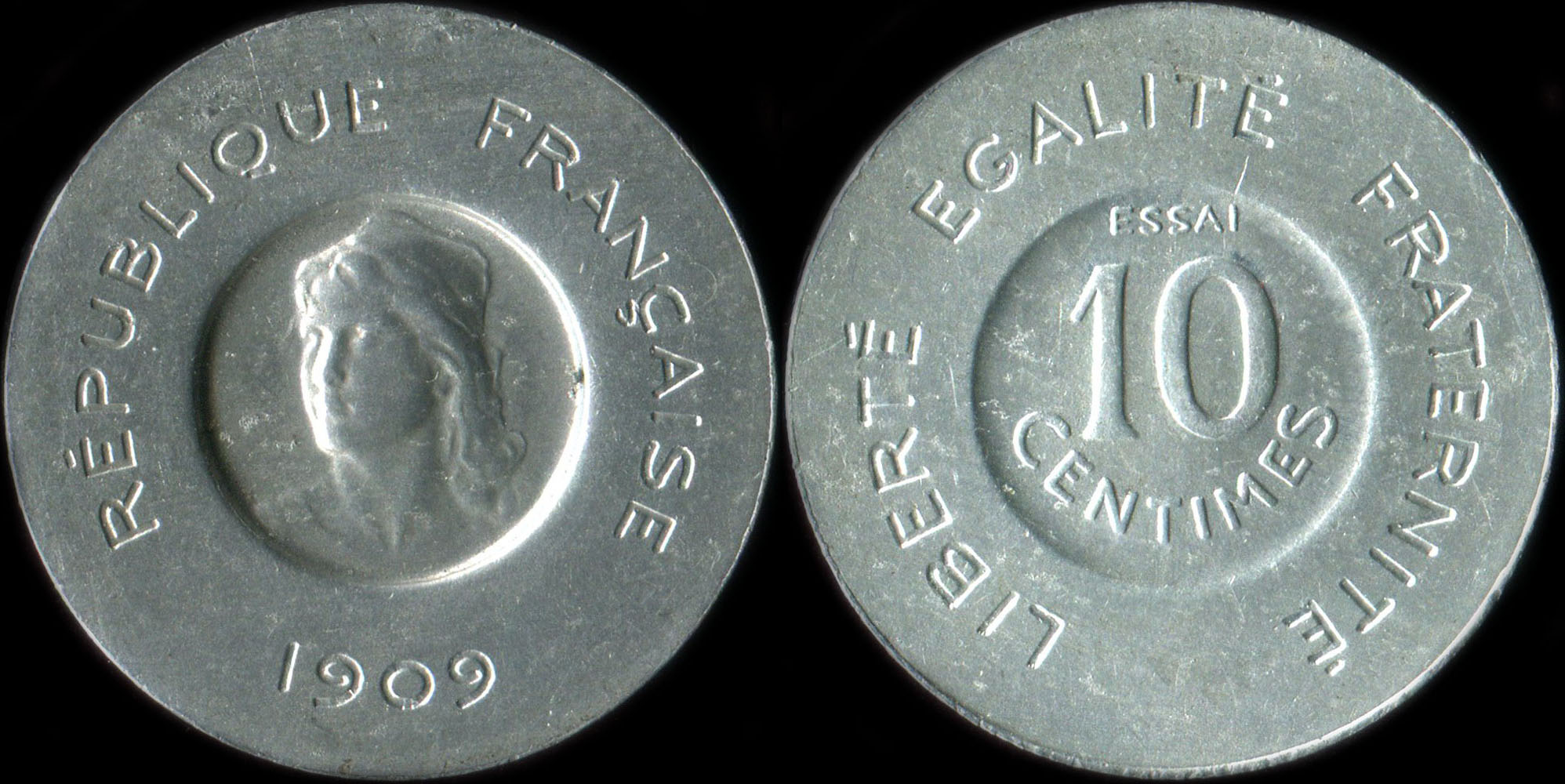 Pièce d'essai de Rude 10 centimes 1909 - Aluminium
