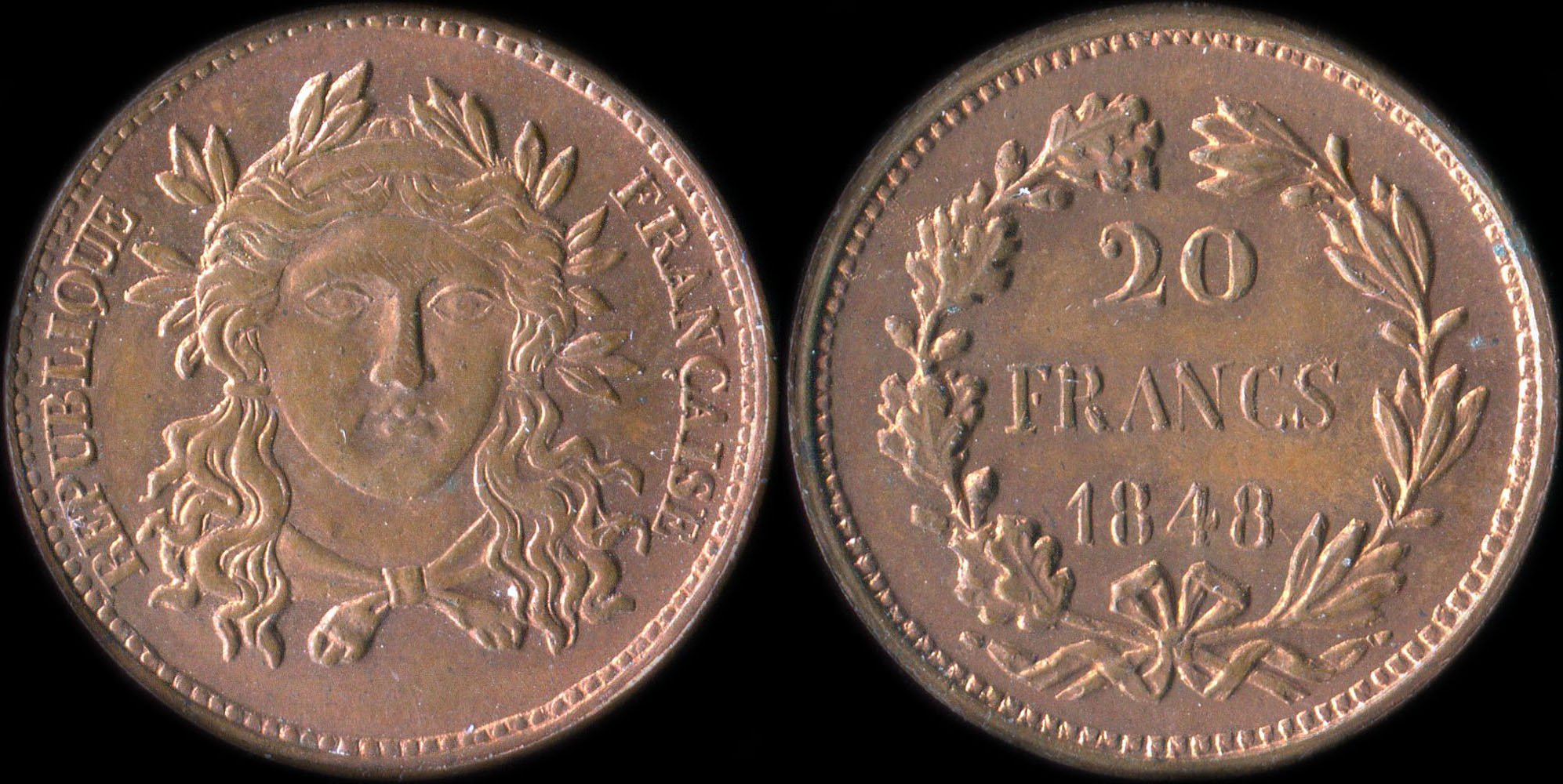 Pièce de 20 francs 1848 - 2ème Concours de Gayrard - cuivre