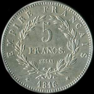 Fausse pi�ce de 5 francs Napol�on II Empereur 1816 essai - revers