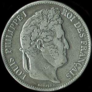 Fausse pi�ce de 5 francs Louis-Philippe I t�te laur�e 1841W - avers