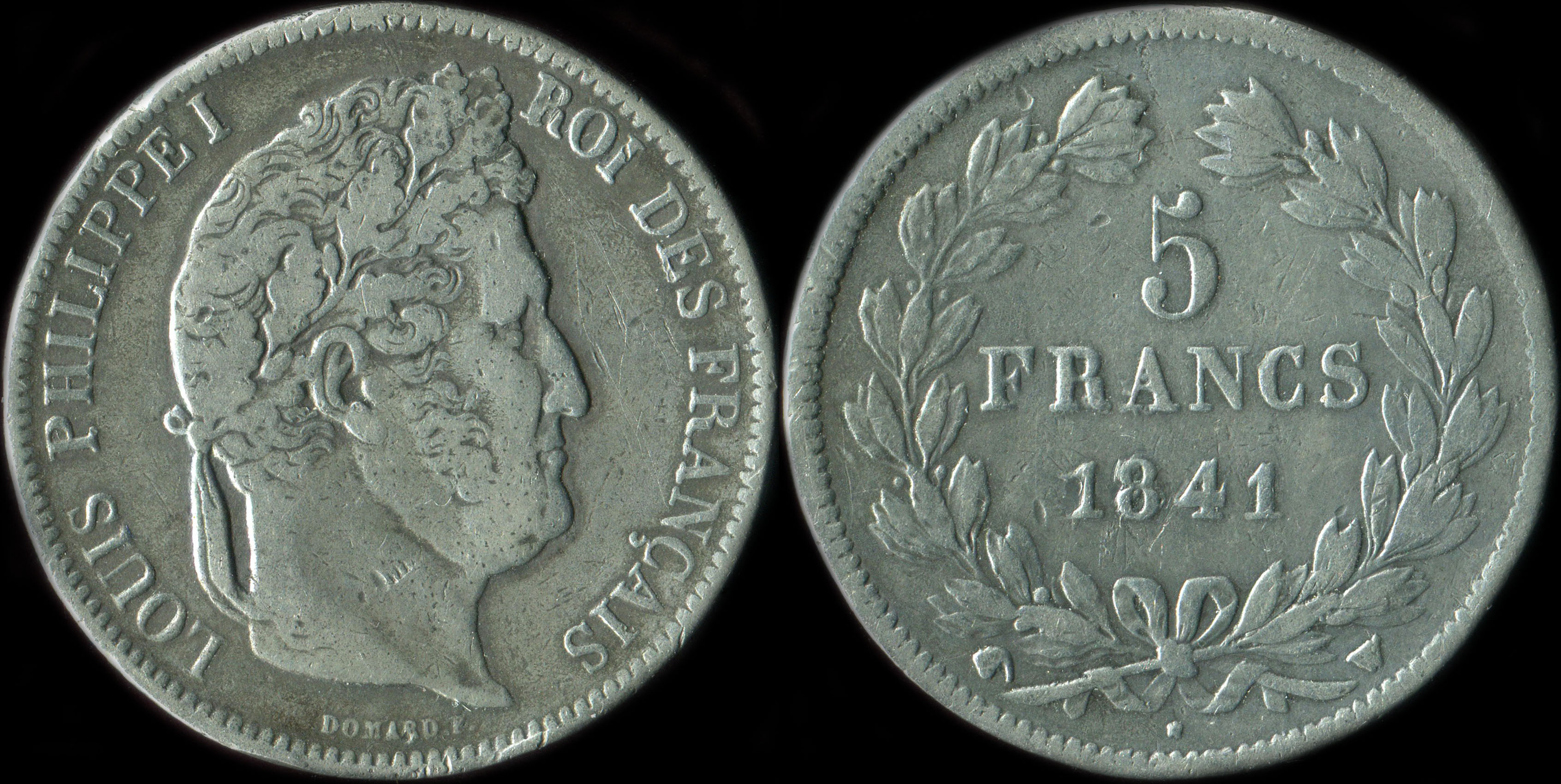 Fausse pice de 5 francs Louis-Philippe I tte laure 1841W