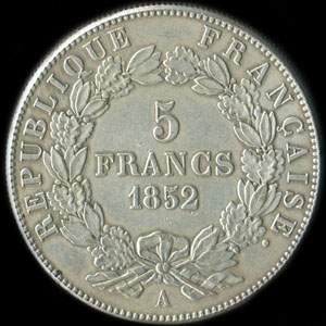 Fausse pi�ce de 5 francs Louis-Napol�on Bonaparte 1852A - revers