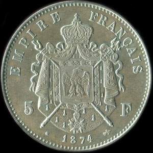 Fausse pi�ce de 5 francs Napol�on IV Empereur 1874 essai - revers