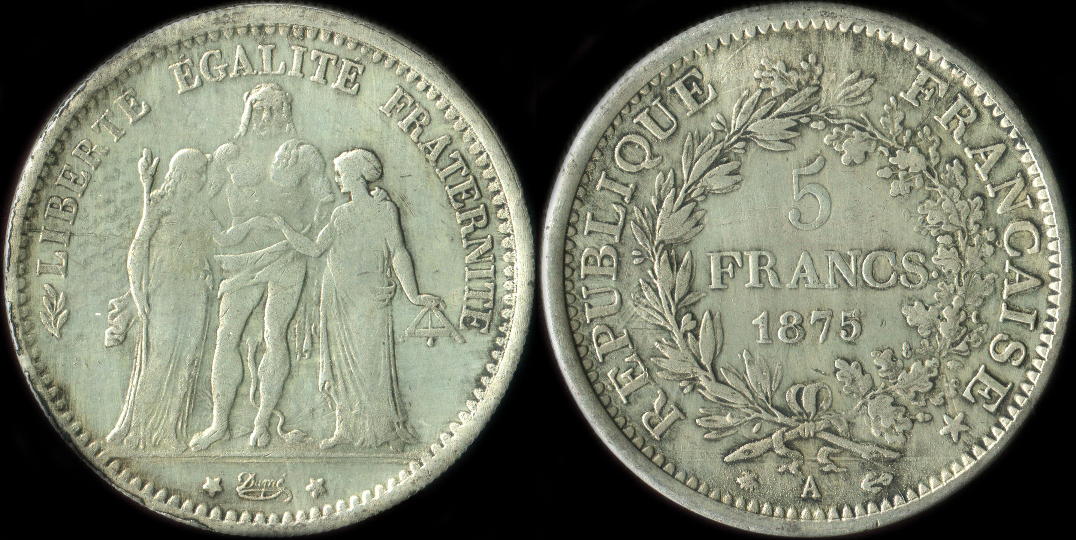 Fausse pice de 5 francs Hercule 1875A - exemplaire 1
