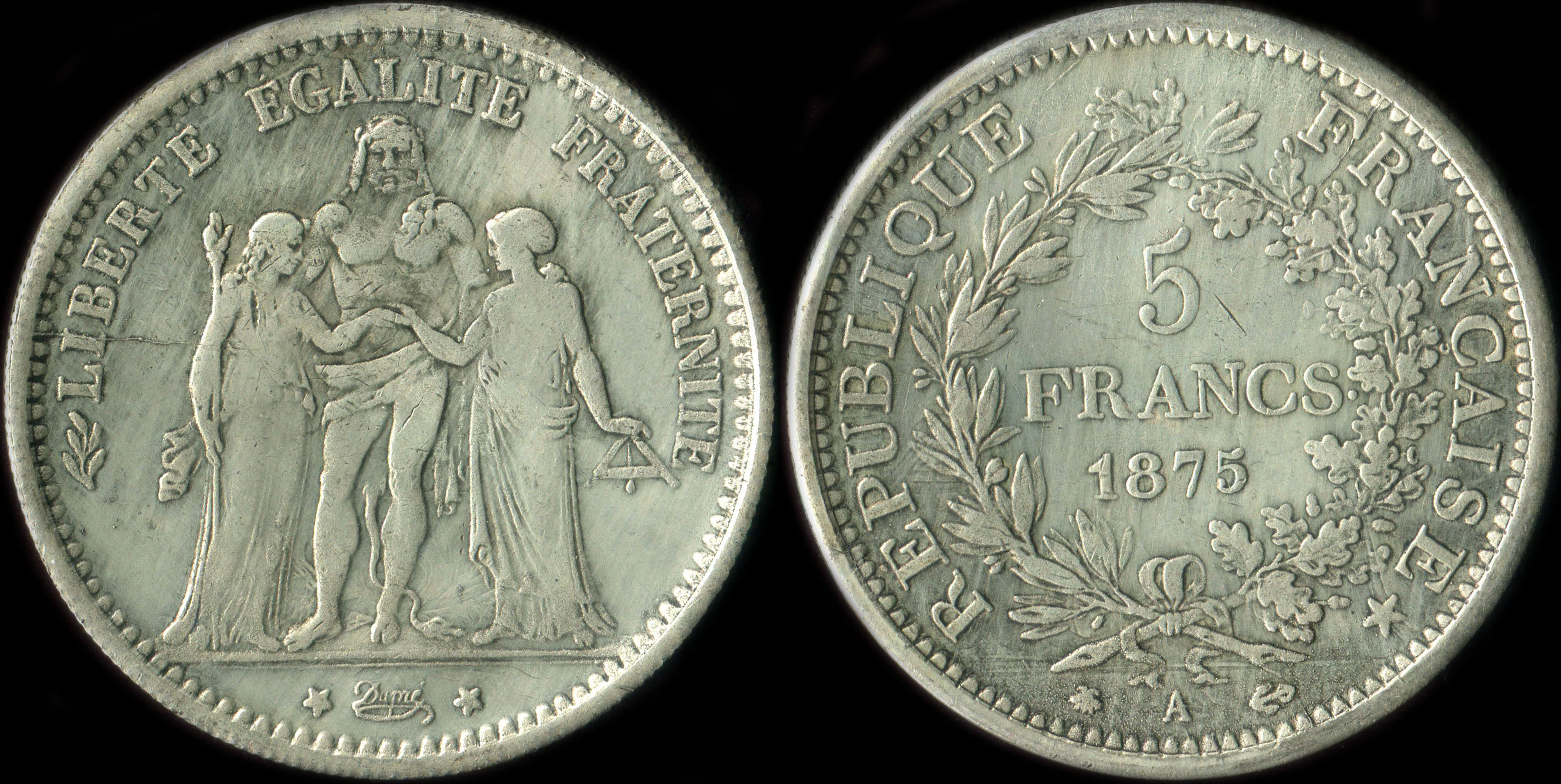 Fausse pice de 5 francs Hercule 1875A - exemplaire 3