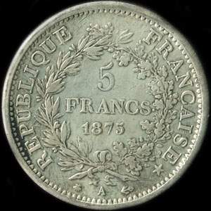 Fausse pi�ce de 5 francs Hercule 1875A - revers