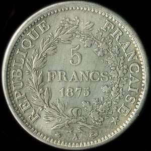 Fausse pièce de 5 francs Hercule 1875A - revers