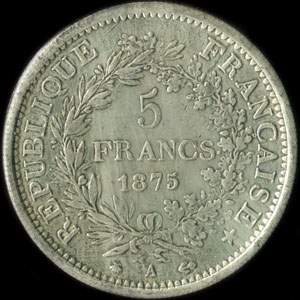 Fausse pi�ce de 5 francs Hercule 1875A - revers