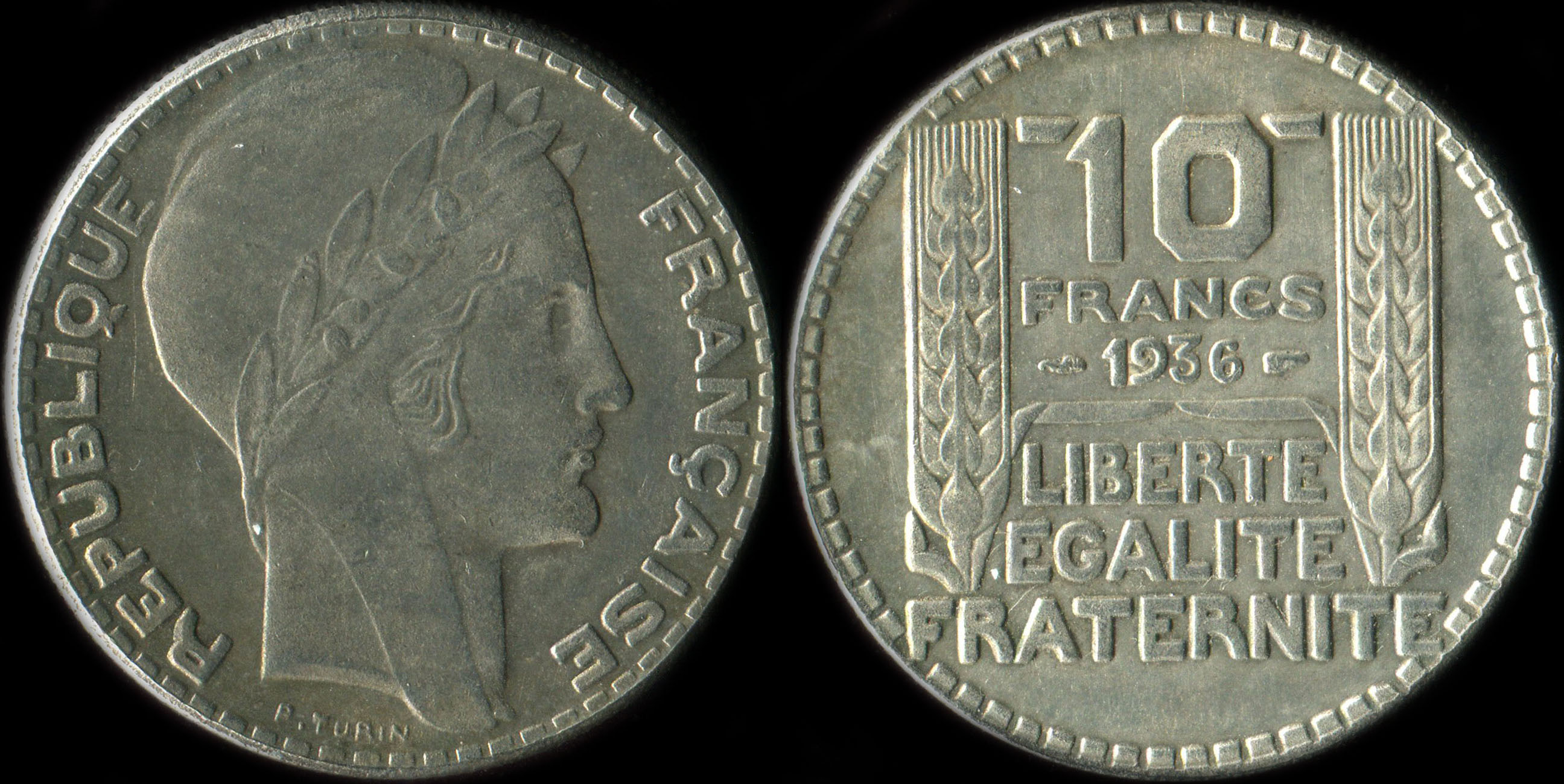 Fausse pice de 10 francs Turin argent 1936