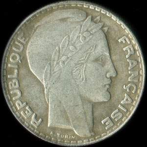 Fausse pi�ce de 10 francs Turin argent 1937 - avers
