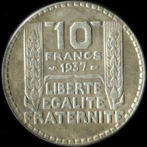 Fausse pi�ce de 10 francs Turin argent 1937 - revers