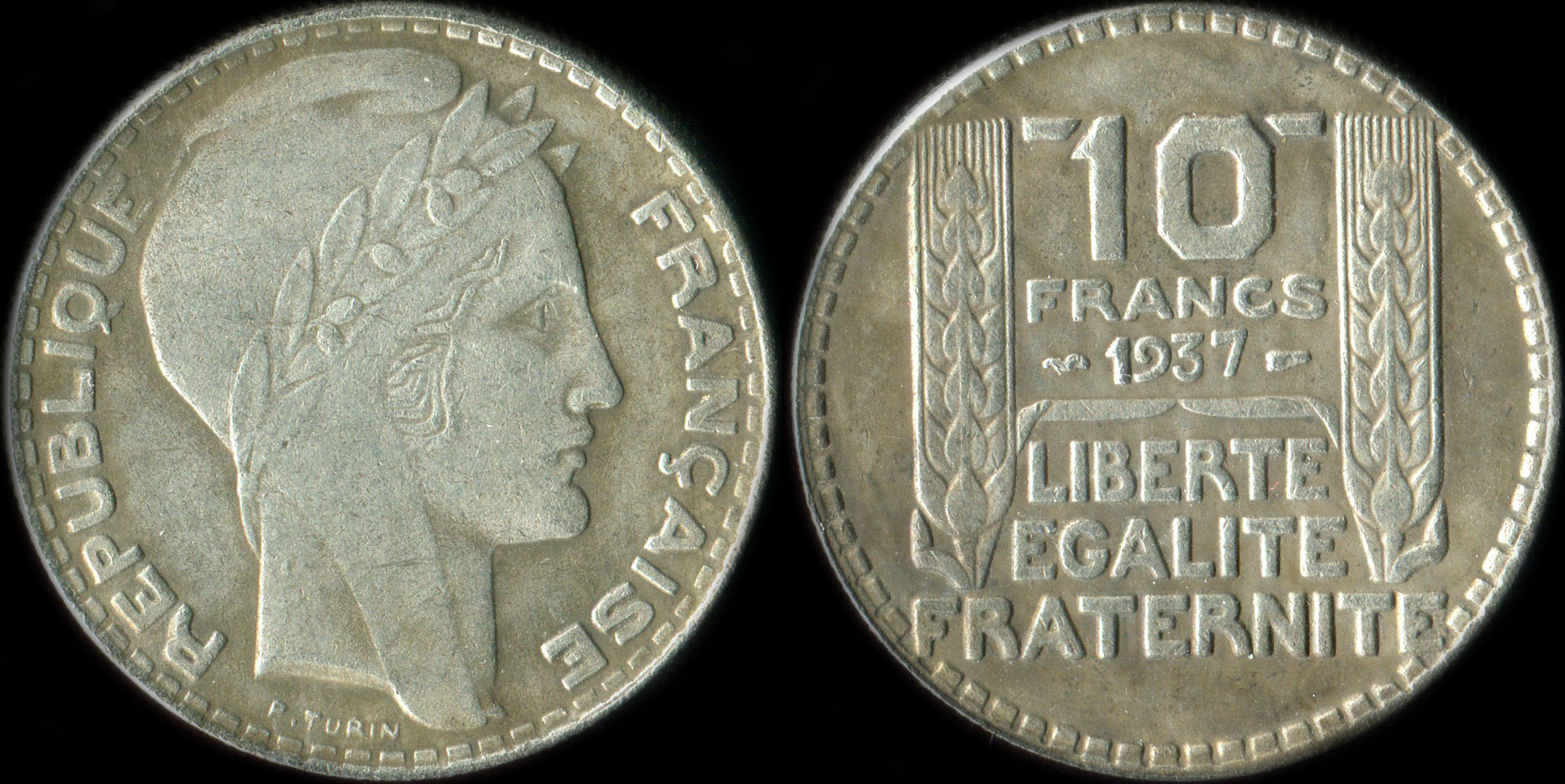 Fausse pice de 10 francs Turin argent 1937