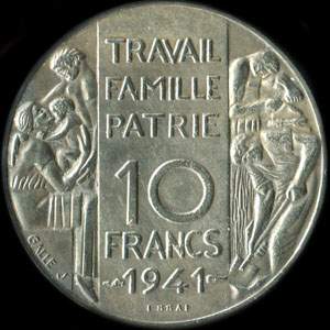 Fausse pi�ce de 10 francs 1941 Concours de Galle  - revers