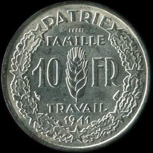 Fausse pi�ce de 10 francs 1941 Concours de Simon - revers
