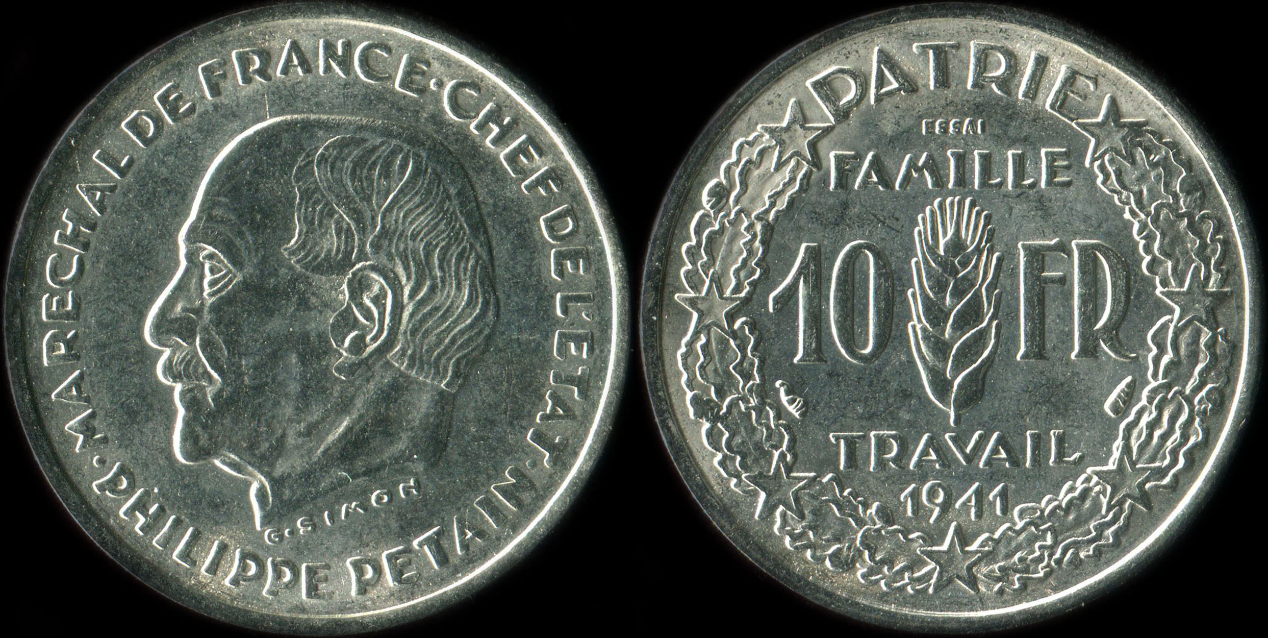 Fausse pice de 10 francs 1941 Concours de Simon
