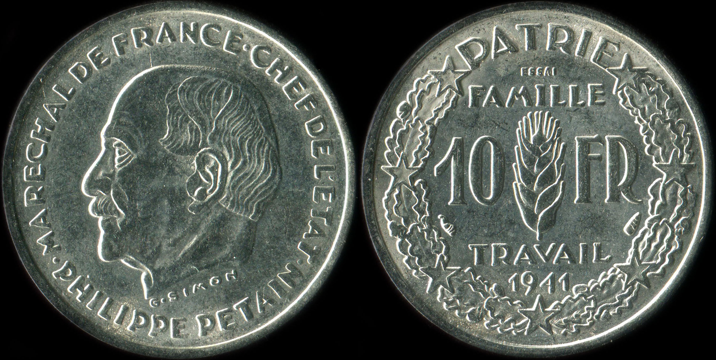 Fausse pi�ce de 10 francs 1941 Concours de Simon