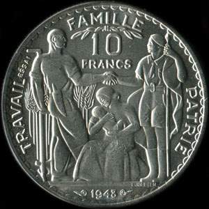 Fausse pi�ce de 10 francs 1943 Concours de Bazor/V�zien - revers