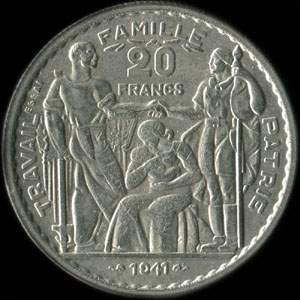 Fausse pièce de 20 francs 1941 Concours de Vézien - revers