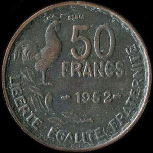 Fausse pièce de 50 francs G. Guiraud 1952 essai  - revers