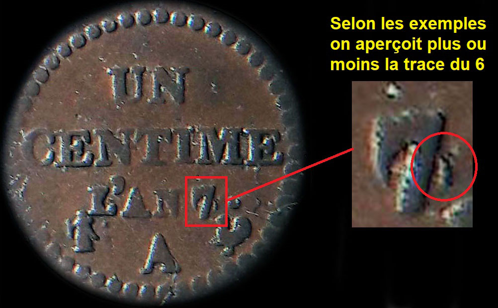 Variante surfrappe 7 sur 6 sur 1 centime Dupr� an 7