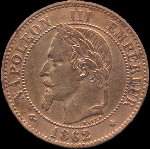 Avers pi�ce 2 centimes Napol�on III t�te laur�e 1862A
