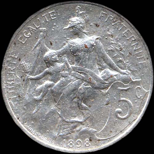 Revers variante 5 centimes Dupuis 1898 flan bronze argent�