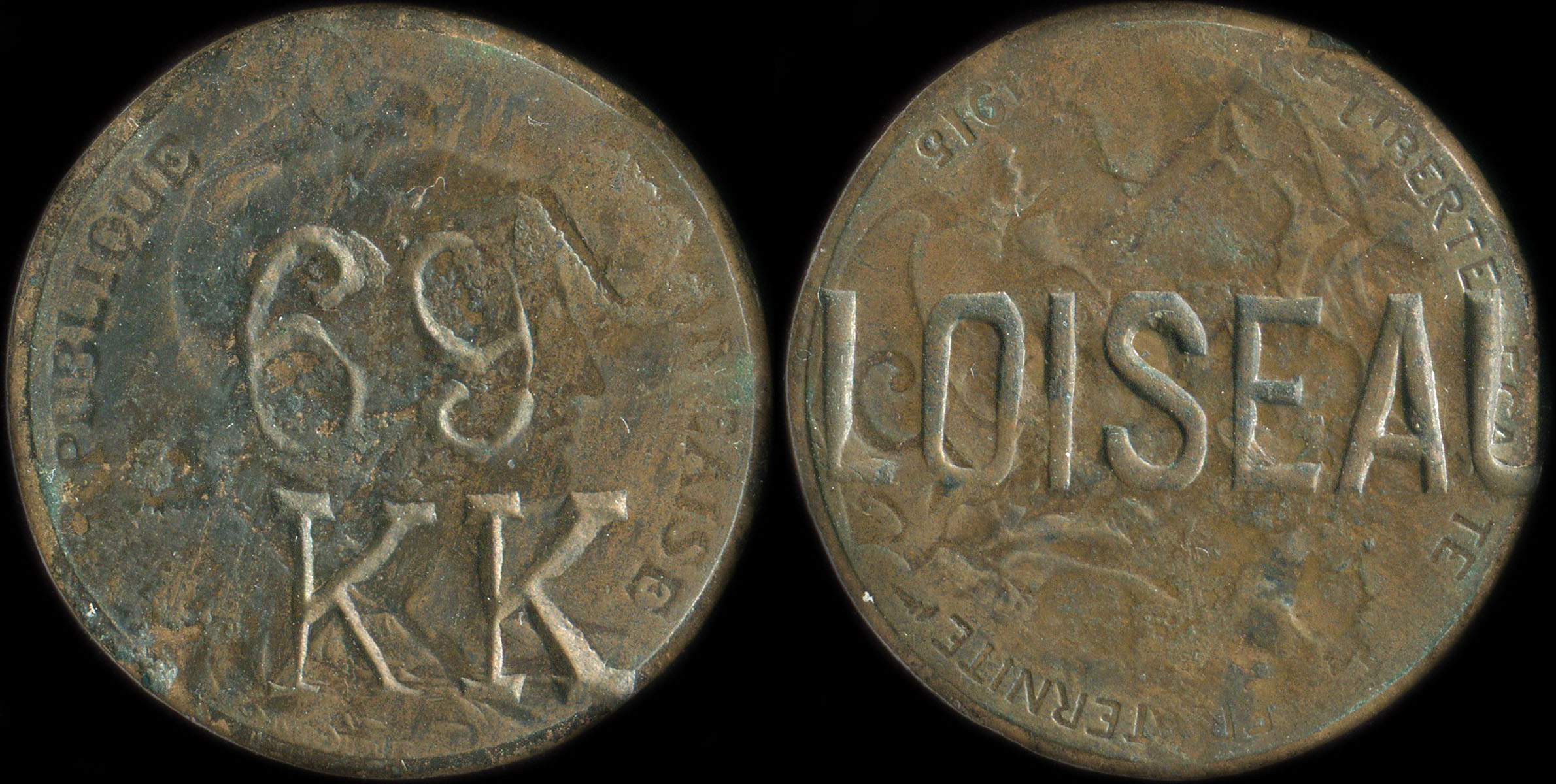 5 centimes Dupuis 1915 avec surfrappes Loiseau / 69 KK