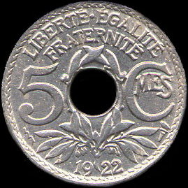 5 centimes Lindauer 1922 avec marque de l'atelier de Poissy