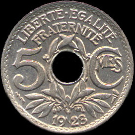 5 centimes Lindauer 1923 avec marque de l'atelier de Poissy