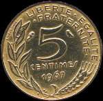 Revers pièce 5 centimes Marianne 1967