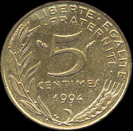 5 centimes Marianne 1994 avec dauphin