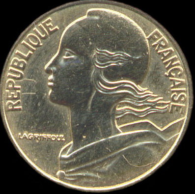 5 centimes Marianne 1996 avec col à 3 plis