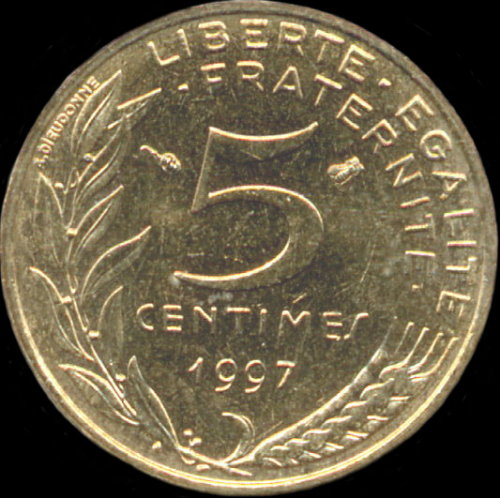 variante 5 centimes Marianne 1997 abeille excentr�e
