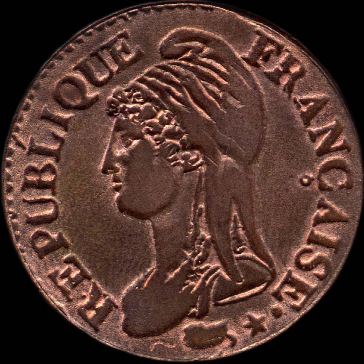 Fausse 5 centimes An 5 A en cuivre - avers
