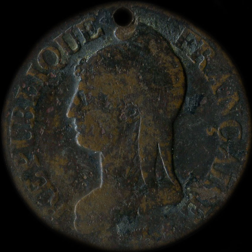 Avers de 5 centimes An 8 BB sur An 8 A trou�