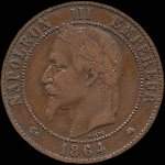 Pièce de 10 centimes 1864A Napoléon III Empereur tête laurée - avers