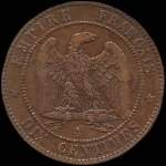Pièce de 10 centimes 1864A Napoléon III Empereur tête laurée - revers