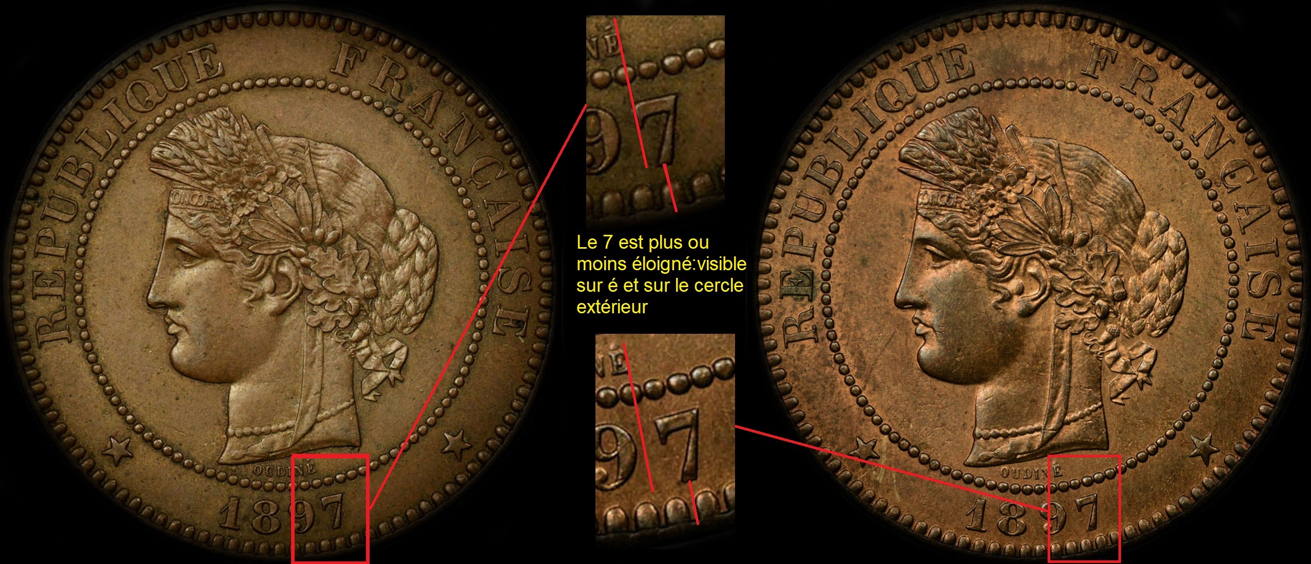 Variante d'alignement du 7 sur 10 centimes Cérès 1897A