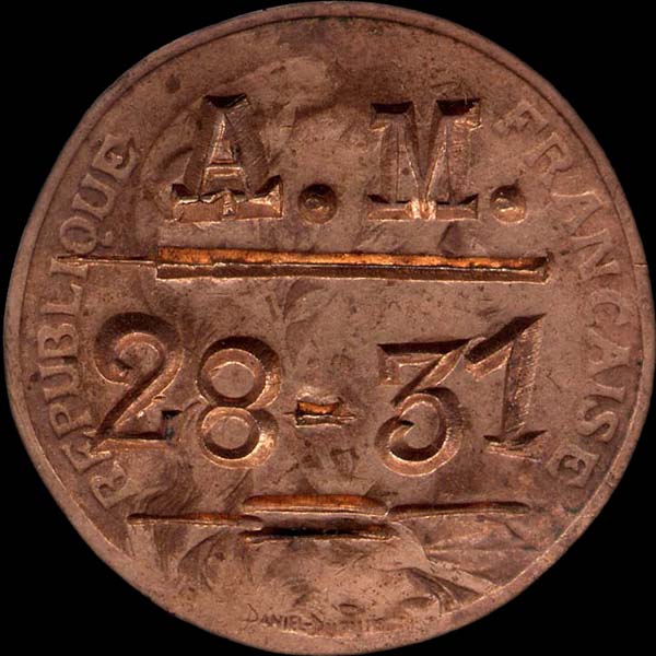 10 centimes 1914 avec surfrappe A.M. 28-31