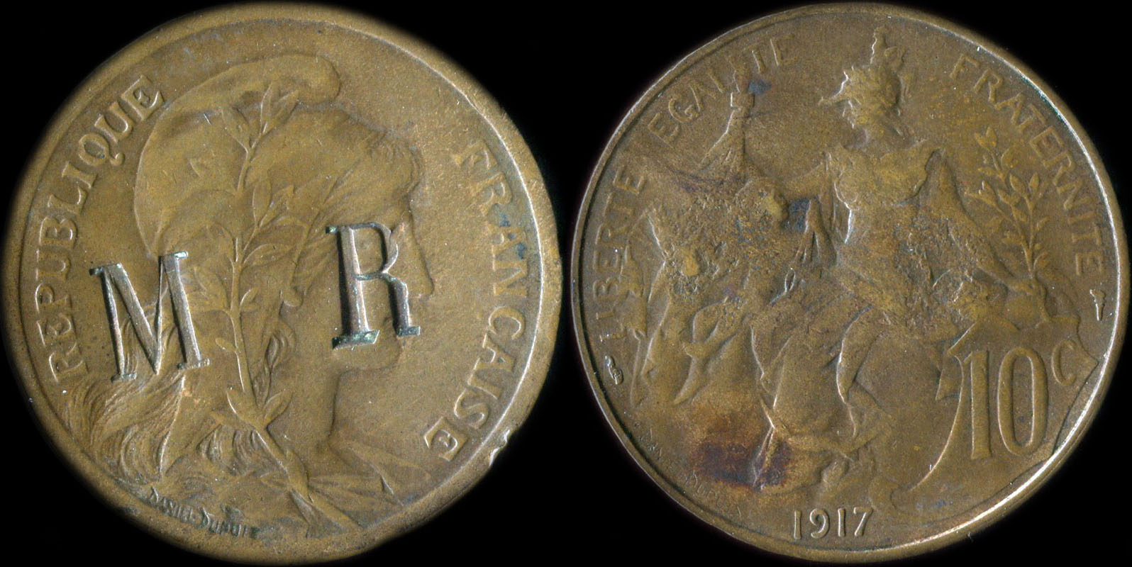 10 centimes Dupuis 1917 avec surfrappe M R