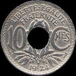 Pièce de 10 centimes à trou 1924 Lindauer - R F - revers