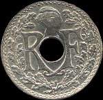 Pièce de 10 centimes à trou .1938. Lindauer - R F - avers