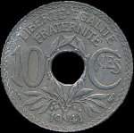 Pièce de 10 centimes à trou 1941 Lindauer - R F - Etat français - revers