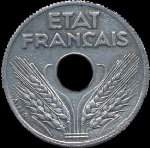 Pièce de 10 centimes à trou 1943 - Etat français - avers