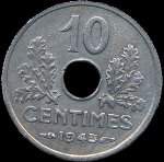 Pièce de 10 centimes à trou 1943 - Etat français - revers