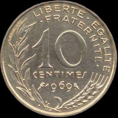10 centimes Marianne 1969 avec 9 du mill�sime normal