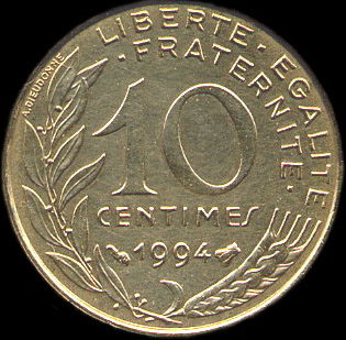 10 centimes Marianne 1994 avec variante abeille